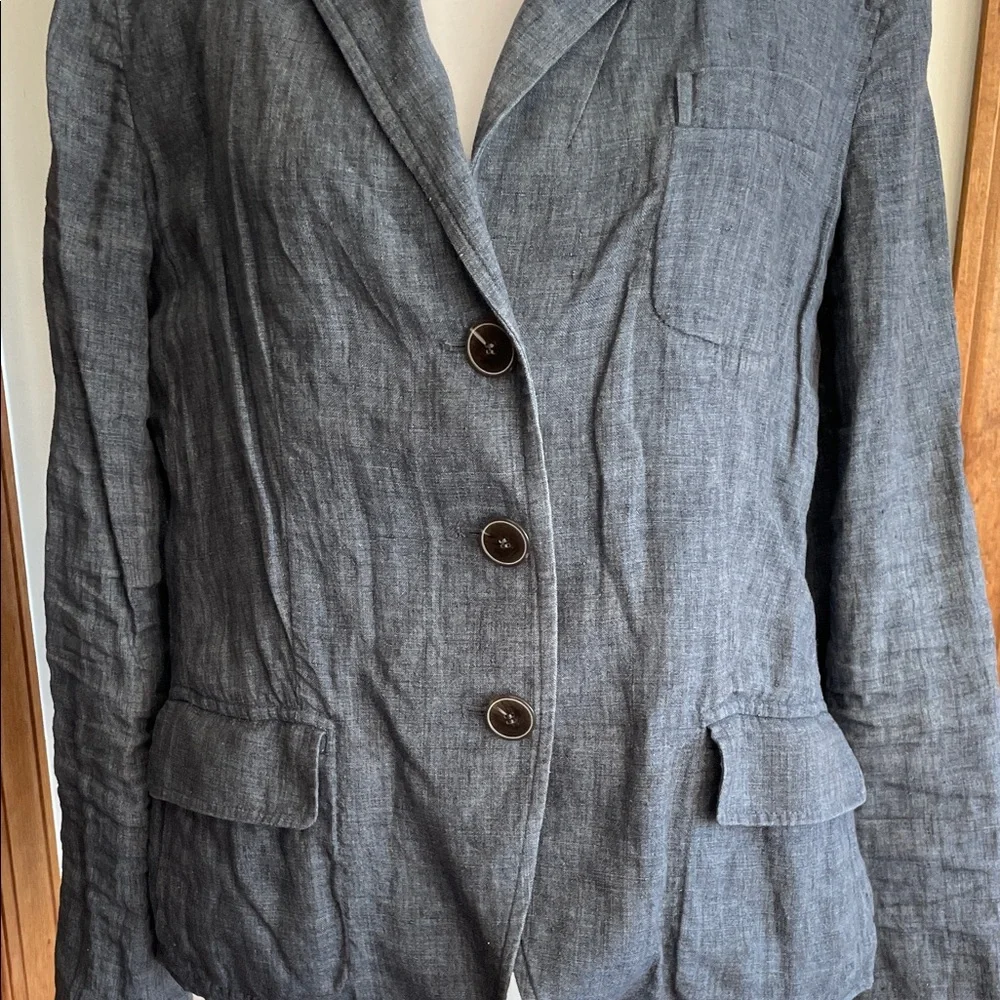 TALBOTS Women's Blue Chambray Linen Unlined Blazer 10 - Picture 7 of 16